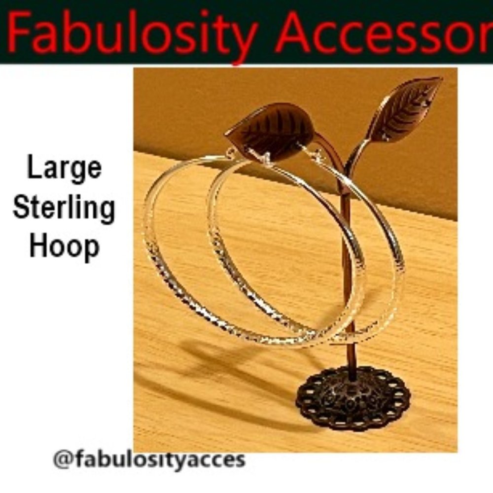 Adorable Large Sterling Silver Diamond Cut Hoops